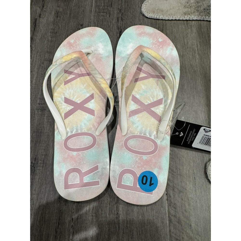 Women's NEW ROXY Size 10 Pastel Tie-Dye Beach Flip Flops-ROXY Lettering